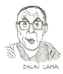 Karikatur vom Dalai Lama, Tibets religiöses Oberhaupt im Exil