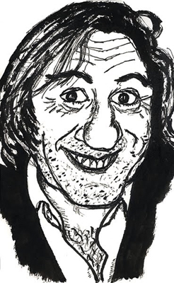Karikatur bzw. Portraitzeichnung in Tusche von Gérard Depardieu