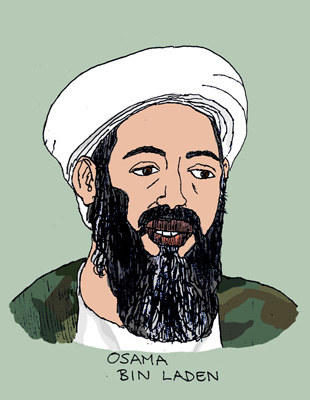 Karikatur, Illustration, Zeichnung, Portraitzeichnung, Al Kaida, Al-Qaida, Al-Qaeda, Osama bin Laden, 2010, Tusche auf Papier, Grafiktablett
